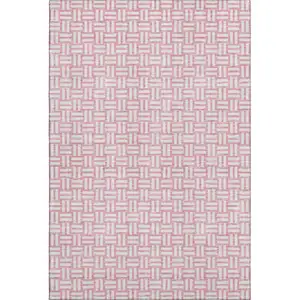 Photo of Pink And Ivory Abstract Geometric Washable Area Rug With UV Protection