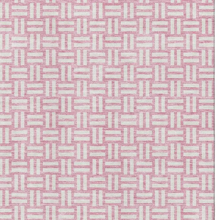 Pink And Ivory Abstract Geometric Washable Area Rug With UV Protection Photo 2