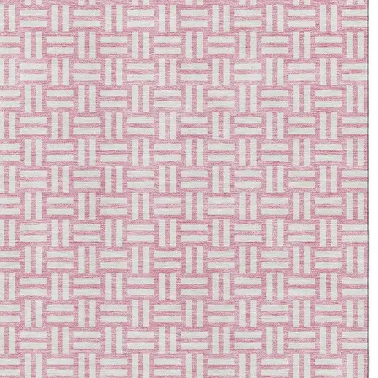 Pink And Ivory Abstract Geometric Washable Area Rug With UV Protection Photo 2