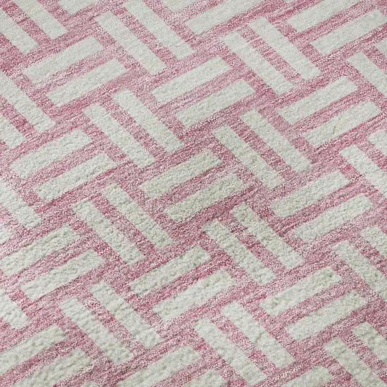 Pink And Ivory Abstract Geometric Washable Area Rug With UV Protection Photo 8