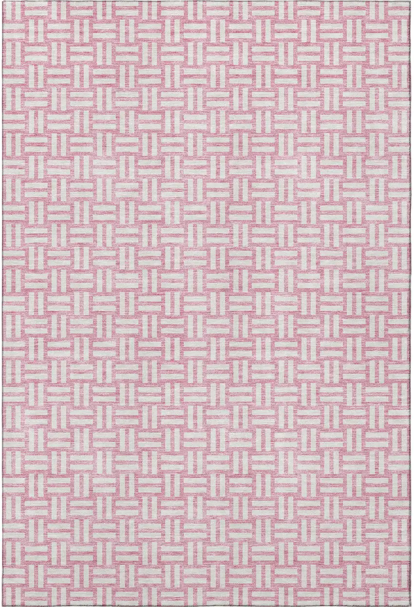 Pink And Ivory Abstract Geometric Washable Area Rug With UV Protection Photo 2
