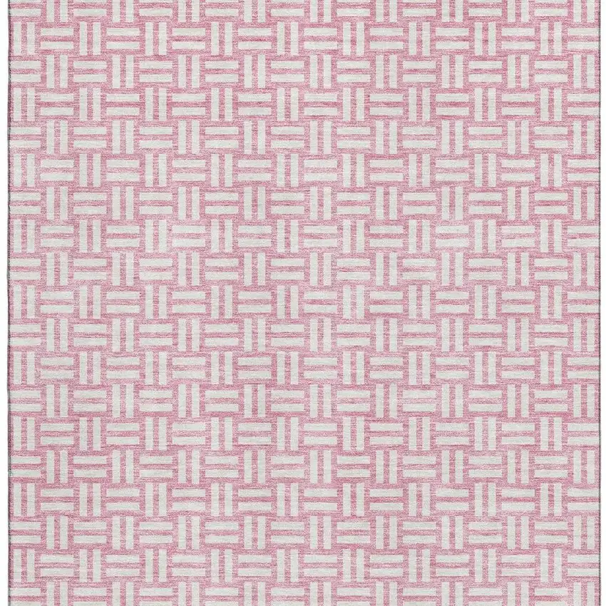 Pink And Ivory Abstract Geometric Washable Area Rug With UV Protection Photo 3