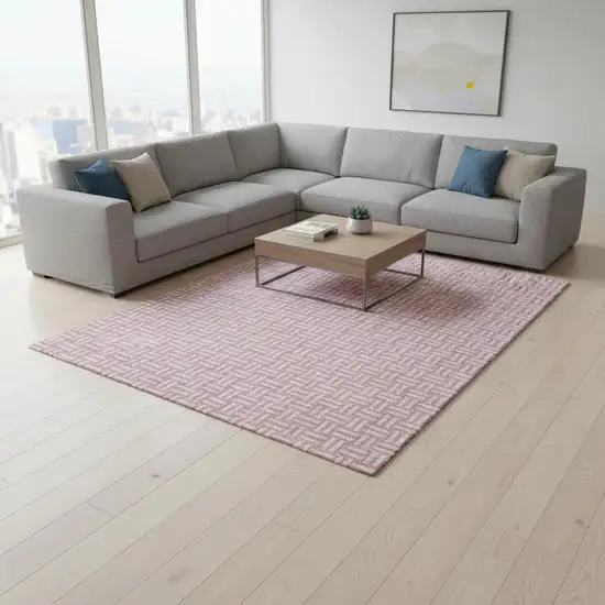 Pink And Ivory Abstract Geometric Washable Area Rug With UV Protection Photo 2