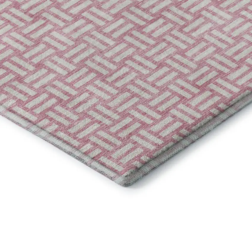 Pink And Ivory Abstract Geometric Washable Area Rug With UV Protection Photo 7