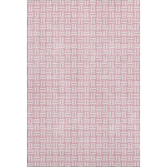Pink And Ivory Abstract Geometric Washable Area Rug With UV Protection Photo 1
