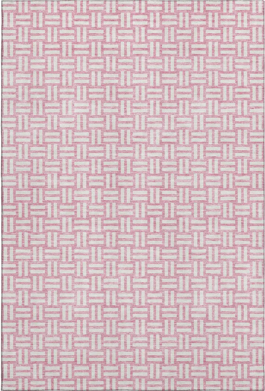 Pink And Ivory Abstract Geometric Washable Area Rug With UV Protection Photo 1