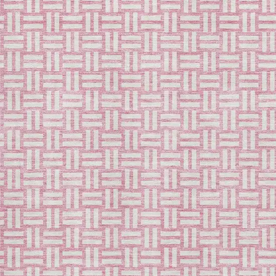 Pink And Ivory Abstract Geometric Washable Area Rug With UV Protection Photo 2