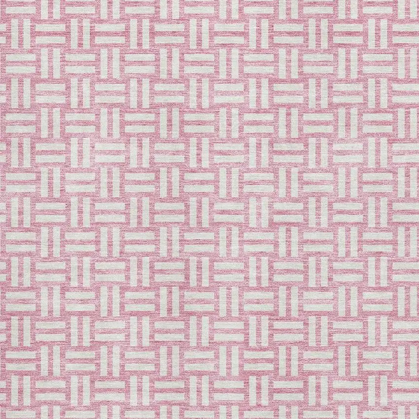 Pink And Ivory Abstract Geometric Washable Area Rug With UV Protection Photo 2