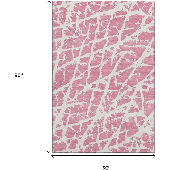 Pink And Ivory Abstract Washable Area Rug With UV Protection Photo 3