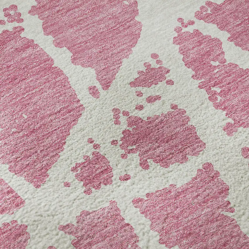 Pink And Ivory Abstract Washable Area Rug With UV Protection Photo 8