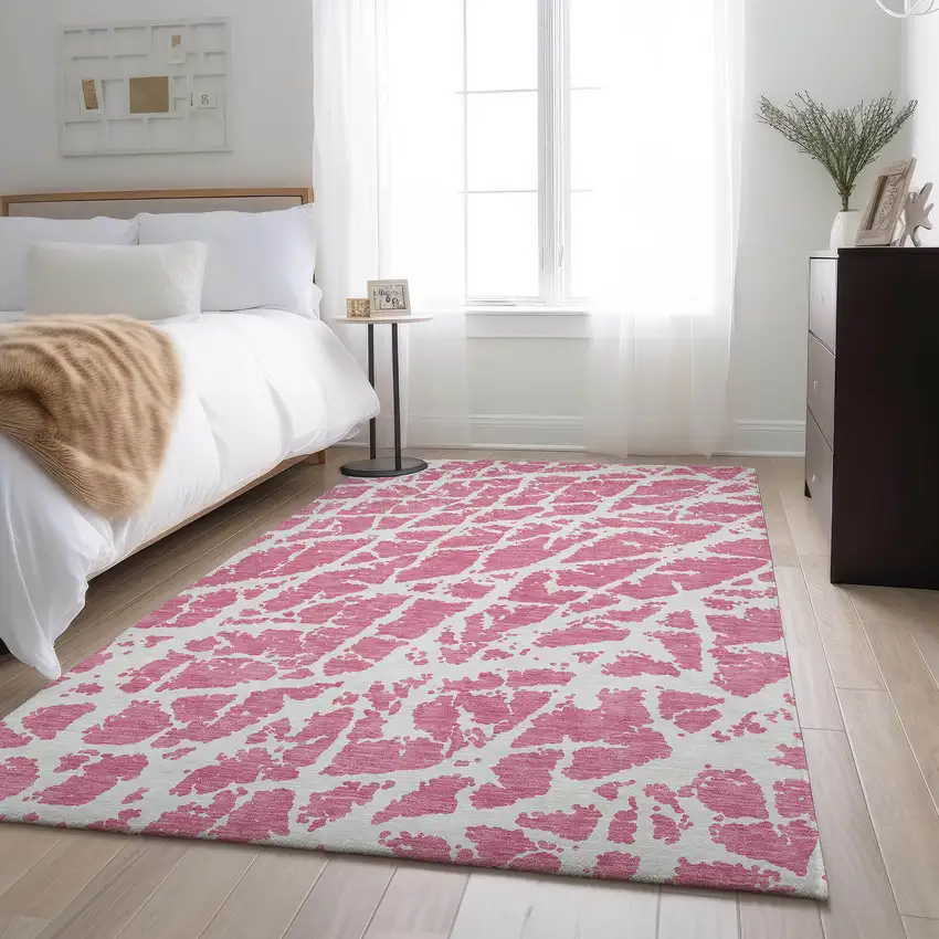 Pink And Ivory Abstract Washable Area Rug With UV Protection Photo 5