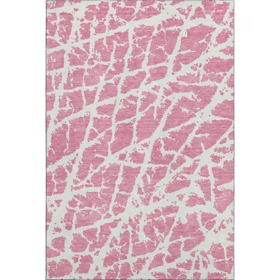 Pink And Ivory Abstract Washable Area Rug With UV Protection Photo 1