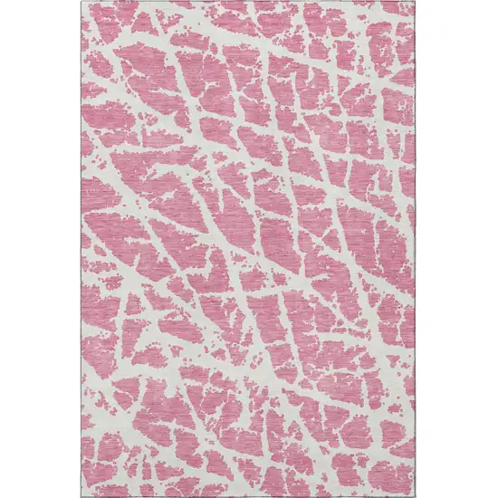Pink And Ivory Abstract Washable Area Rug With UV Protection Photo 3