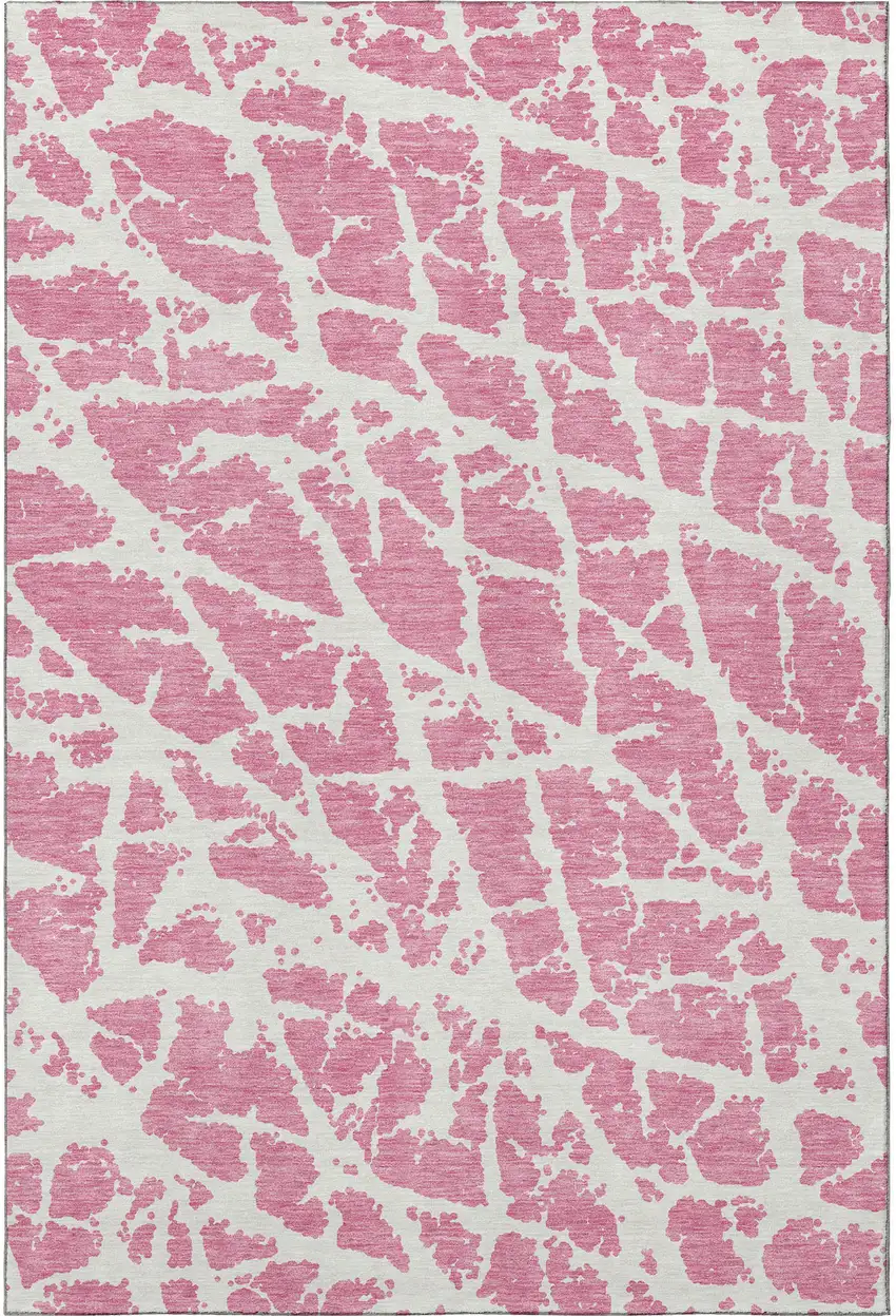 Pink And Ivory Abstract Washable Area Rug With UV Protection Photo 3