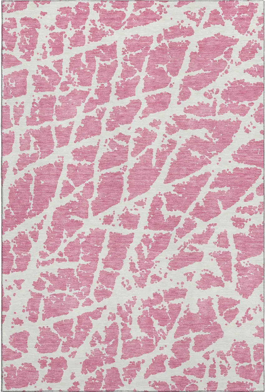 Pink And Ivory Abstract Washable Area Rug With UV Protection Photo 1