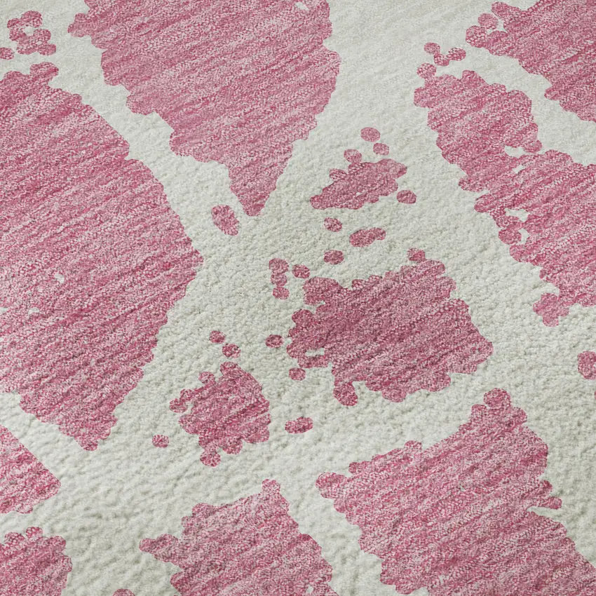 Pink And Ivory Abstract Washable Area Rug With UV Protection Photo 9