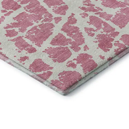 Pink And Ivory Abstract Washable Area Rug With UV Protection Photo 7