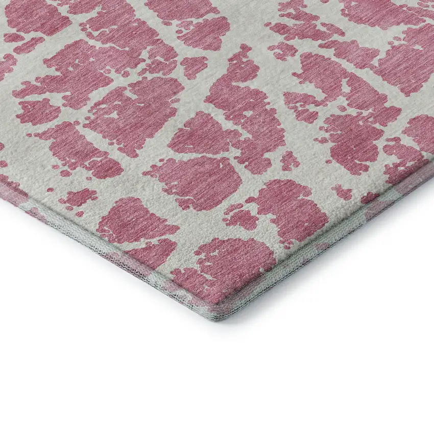 Pink And Ivory Abstract Washable Area Rug With UV Protection Photo 7