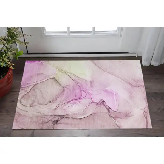 Pink And Ivory Abstract Washable Area Rug With UV Protection Photo 2
