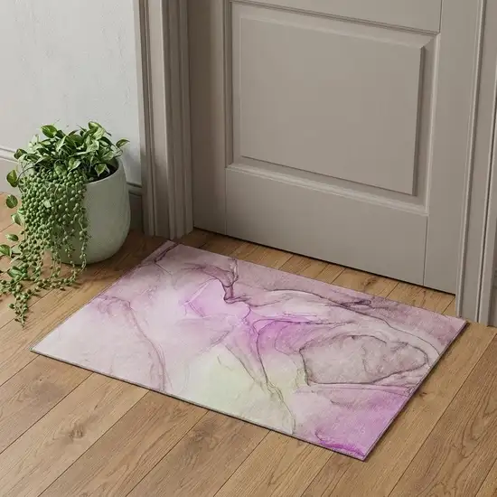 Pink And Ivory Abstract Washable Area Rug With UV Protection Photo 1