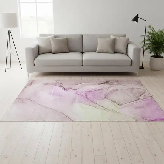 Pink And Ivory Abstract Washable Area Rug With UV Protection Photo 1