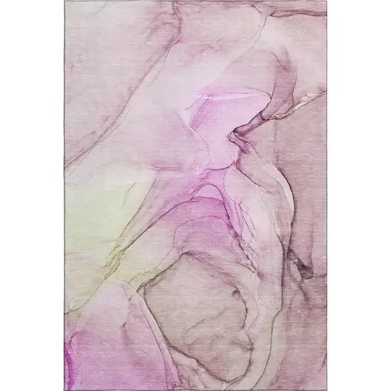 Pink And Ivory Abstract Washable Area Rug With UV Protection Photo 1
