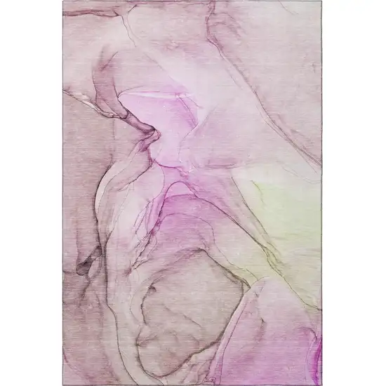 Pink And Ivory Abstract Washable Area Rug With UV Protection Photo 3