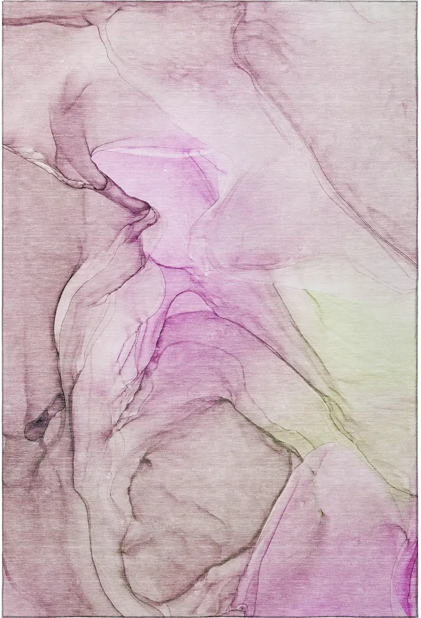 Pink And Ivory Abstract Washable Area Rug With UV Protection Photo 3