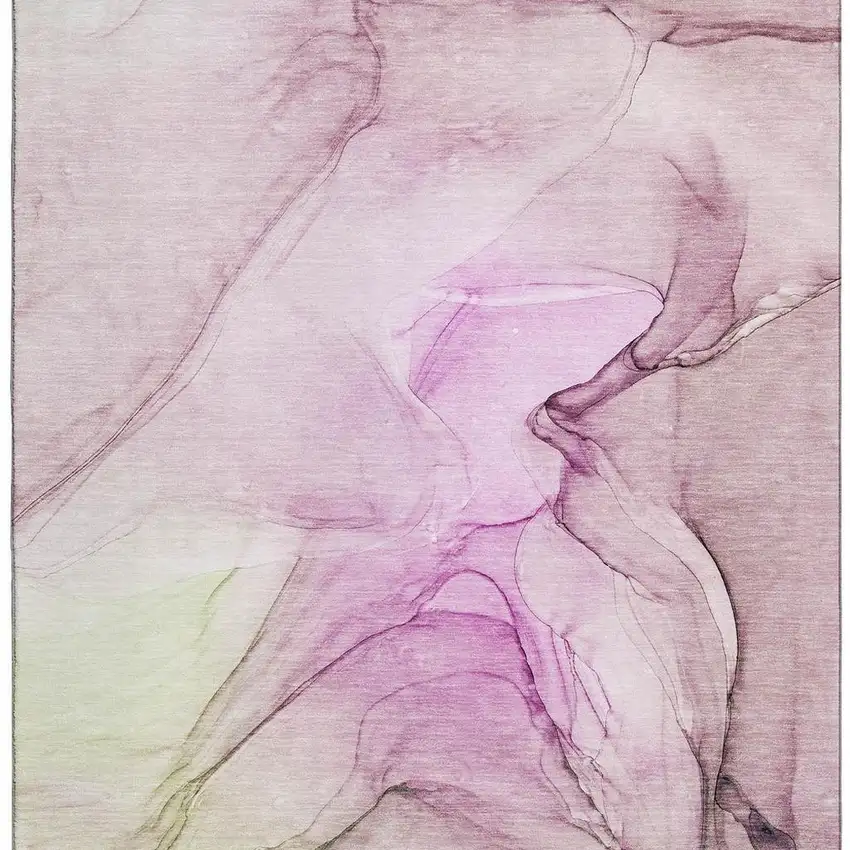 Pink And Ivory Abstract Washable Area Rug With UV Protection Photo 8