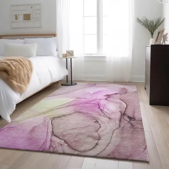 Pink And Ivory Abstract Washable Area Rug With UV Protection Photo 4