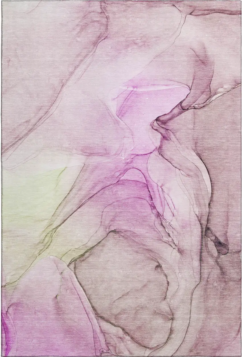 Pink And Ivory Abstract Washable Area Rug With UV Protection Photo 1