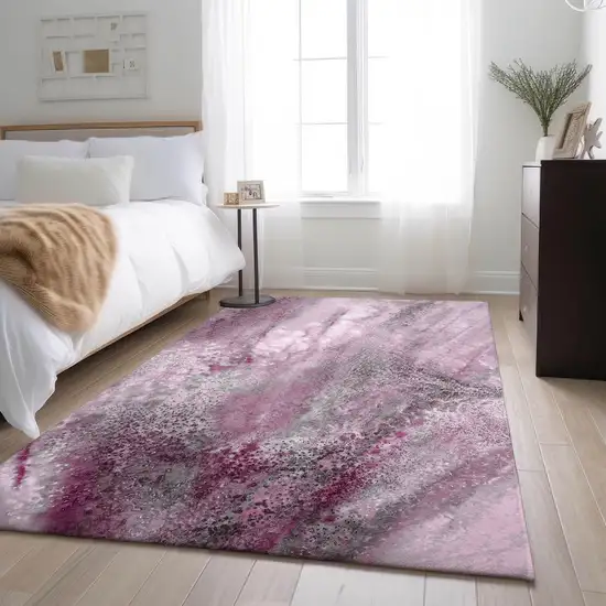 Pink And Ivory Abstract Washable Area Rug With UV Protection Photo 4