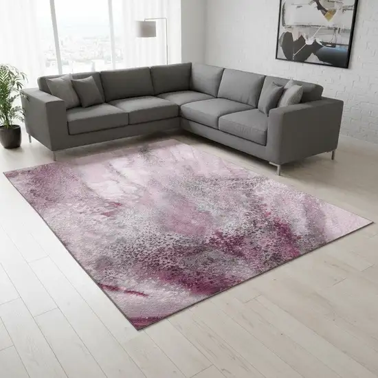 Pink And Ivory Abstract Washable Area Rug With UV Protection Photo 1