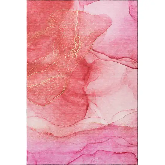 Pink And Ivory Abstract Washable Area Rug With UV Protection Photo 3