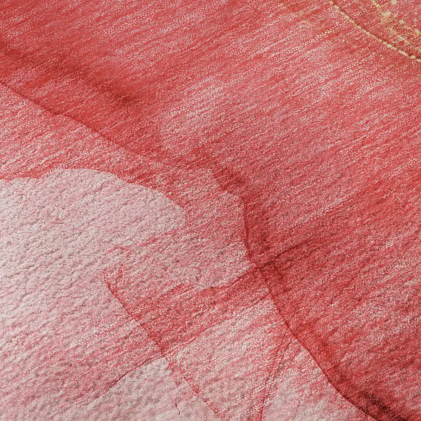 Pink And Ivory Abstract Washable Area Rug With UV Protection Photo 9