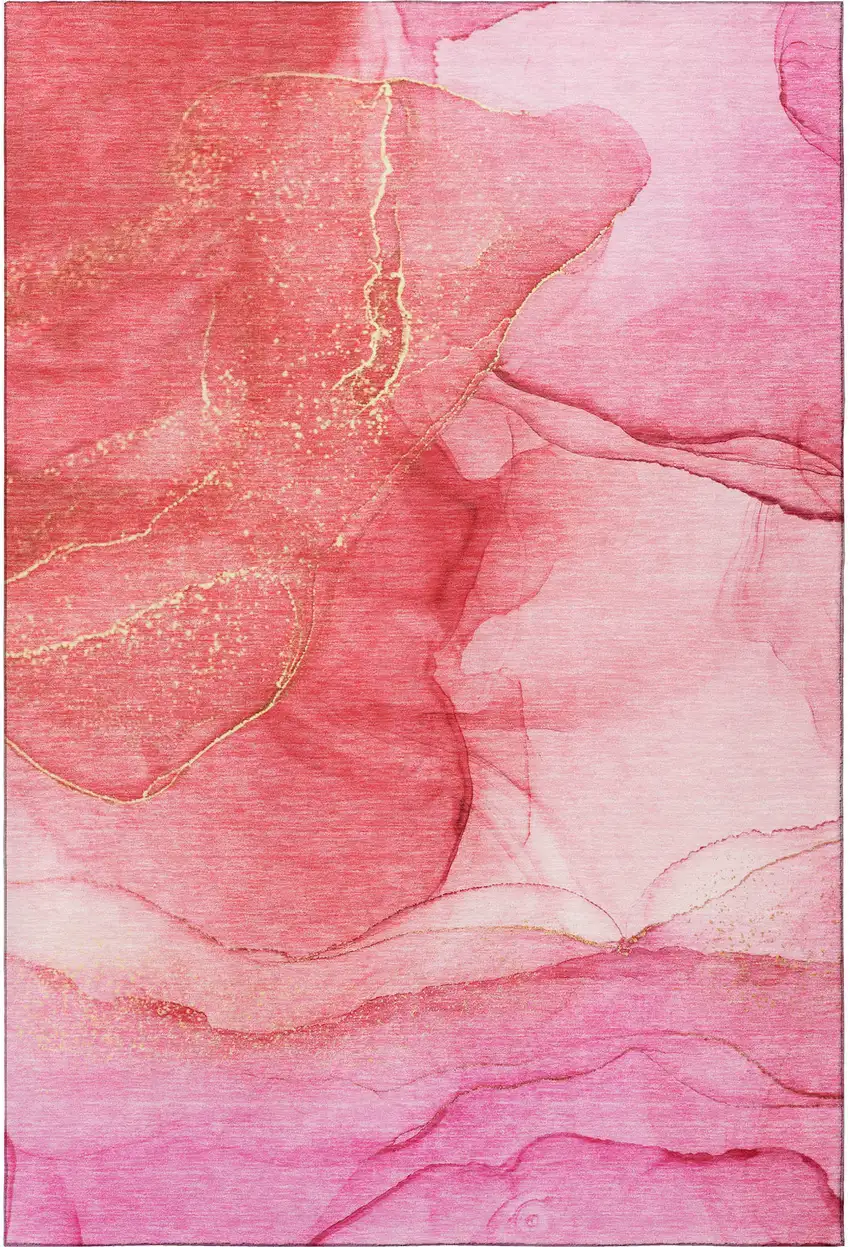 Pink And Ivory Abstract Washable Area Rug With UV Protection Photo 4