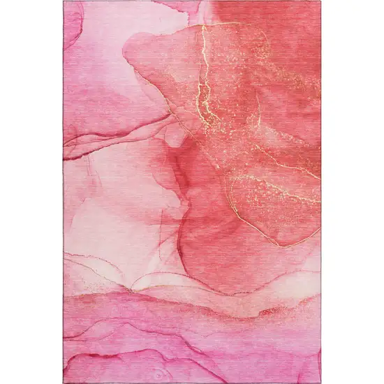 Pink And Ivory Abstract Washable Area Rug With UV Protection Photo 1