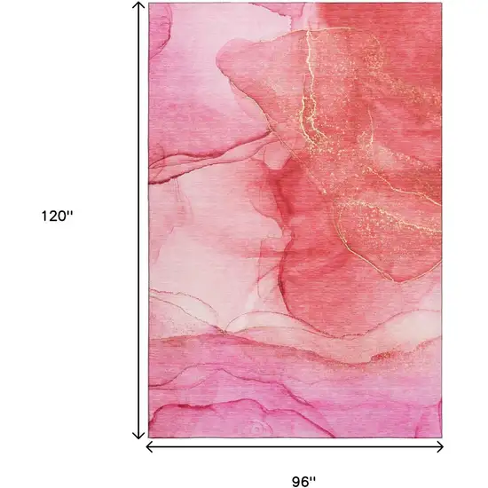 Pink And Ivory Abstract Washable Area Rug With UV Protection Photo 6