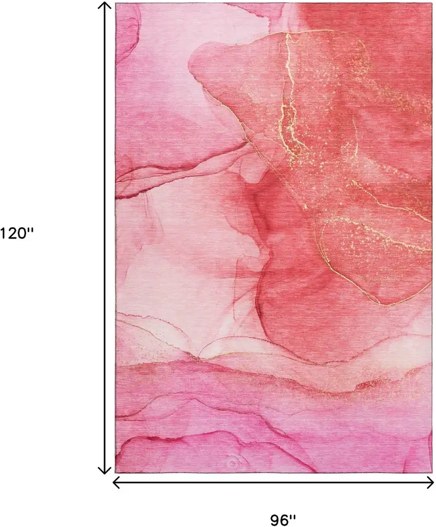 Pink And Ivory Abstract Washable Area Rug With UV Protection Photo 6