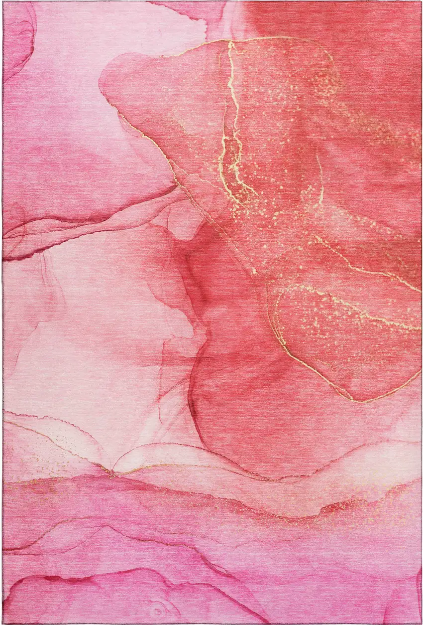 Pink And Ivory Abstract Washable Area Rug With UV Protection Photo 1