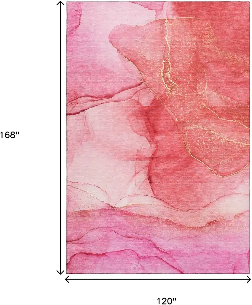 Pink And Ivory Abstract Washable Area Rug With UV Protection Photo 6