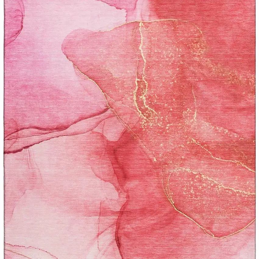 Pink And Ivory Abstract Washable Area Rug With UV Protection Photo 3