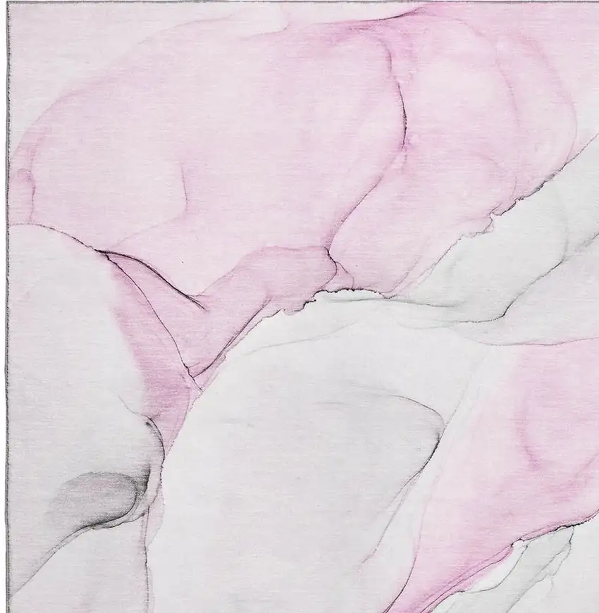 Pink And Ivory Abstract Washable Area Rug With UV Protection Photo 8