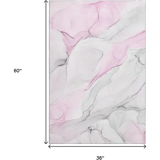 Pink And Ivory Abstract Washable Area Rug With UV Protection Photo 7