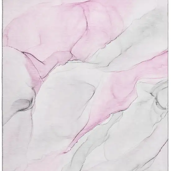 Pink And Ivory Abstract Washable Area Rug With UV Protection Photo 9