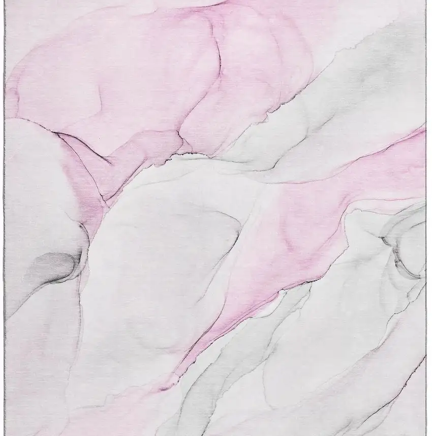 Pink And Ivory Abstract Washable Area Rug With UV Protection Photo 4