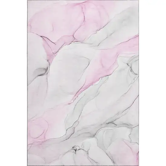 Pink And Ivory Abstract Washable Area Rug With UV Protection Photo 1