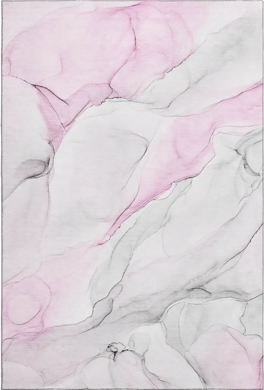 Pink And Ivory Abstract Washable Area Rug With UV Protection Photo 1