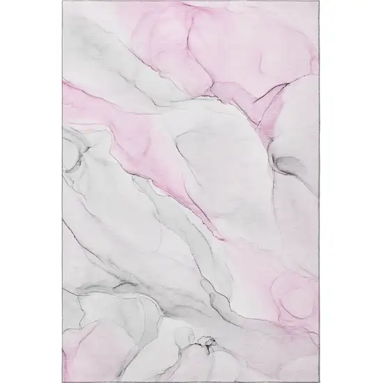 Pink And Ivory Abstract Washable Area Rug With UV Protection Photo 6