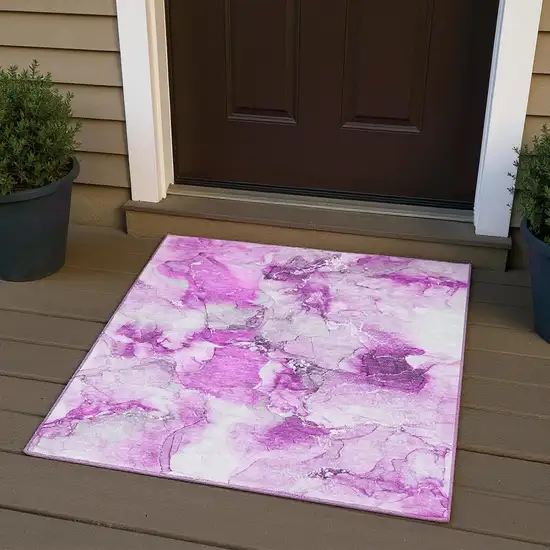 Pink And Ivory Abstract Washable Area Rug With UV Protection Photo 2